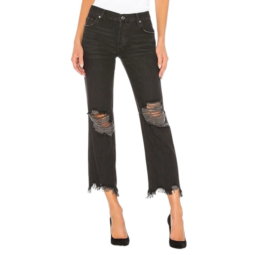 Free People Maggie High Rise Straight Leg Jeans Womens 27 Black Grunge Indie Y2K